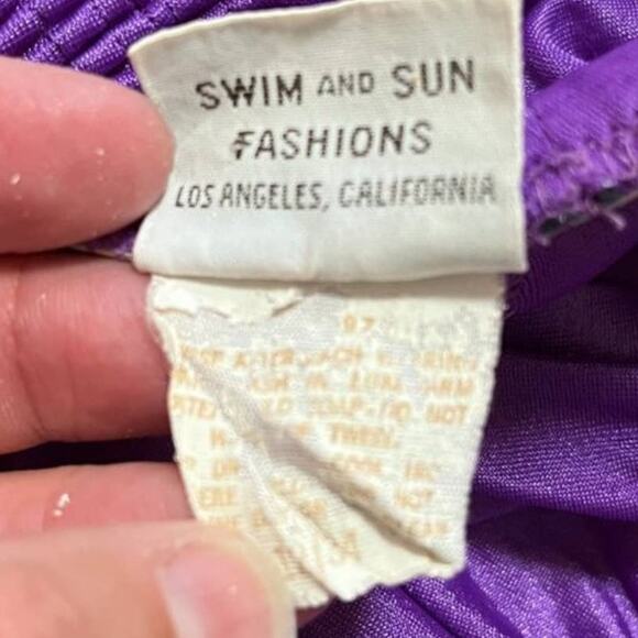 VTG 50s DE WEESE DESIGN Halter Tie Ruched One Piece Swimsuit in Purple SZ 6 - Picture 10 of 12